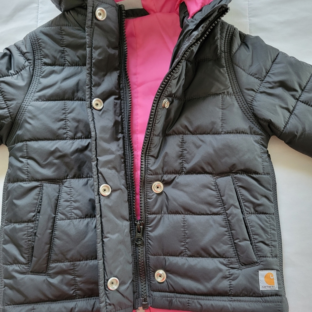 Carhartt Amoret Quilted Jacket Rain Defender Puffer Coat in Black & Pink, 24m - Picture 5 of 11